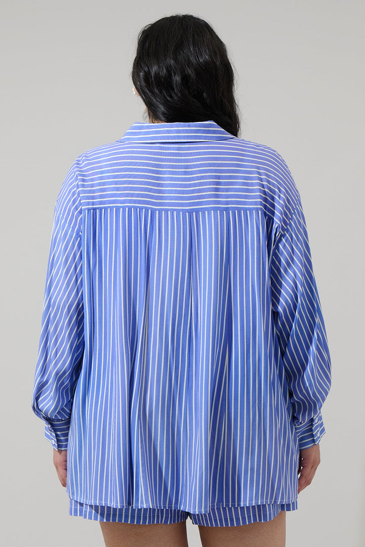 Elise Striped Boyfriend Button Down Shirt Curve
