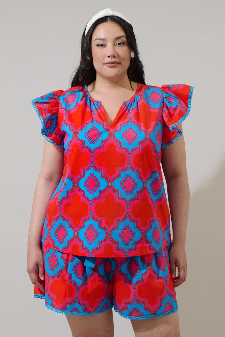 Devany Carya Ruffle Poplin Top Curve