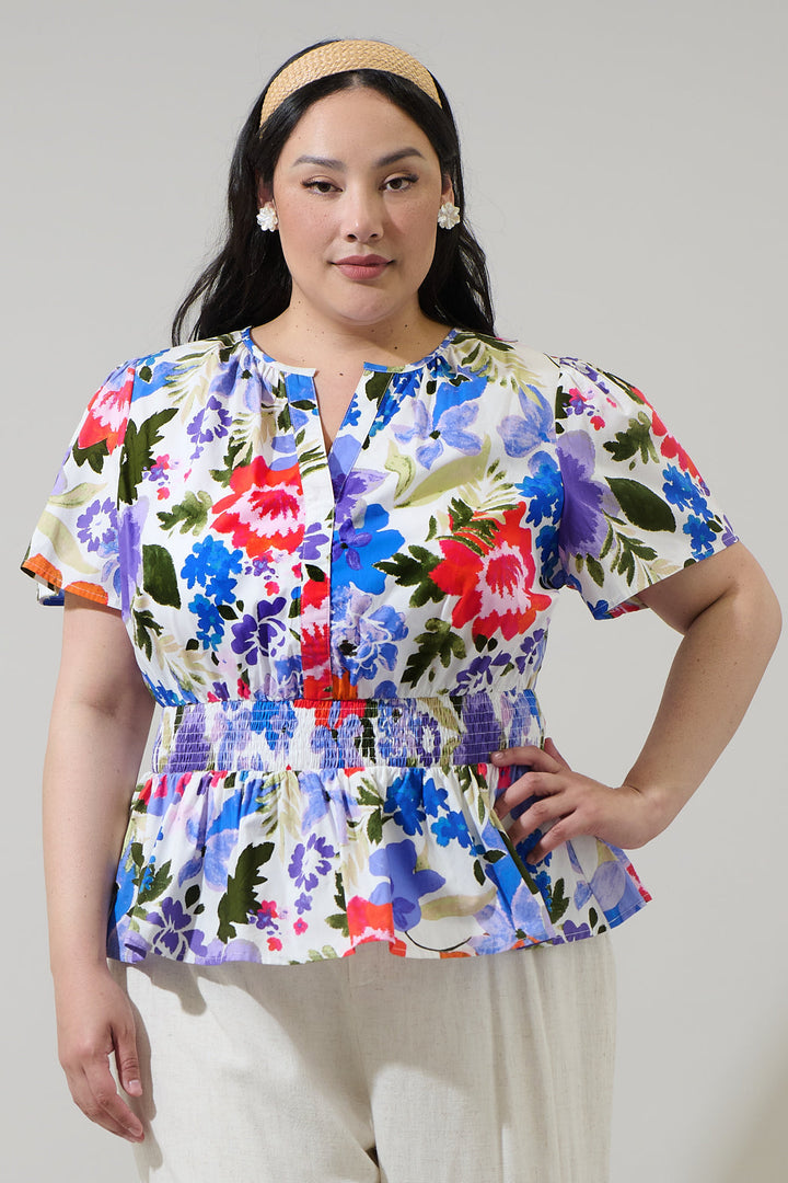 Amania Floral Sarina Smocked Peplum Top Curve