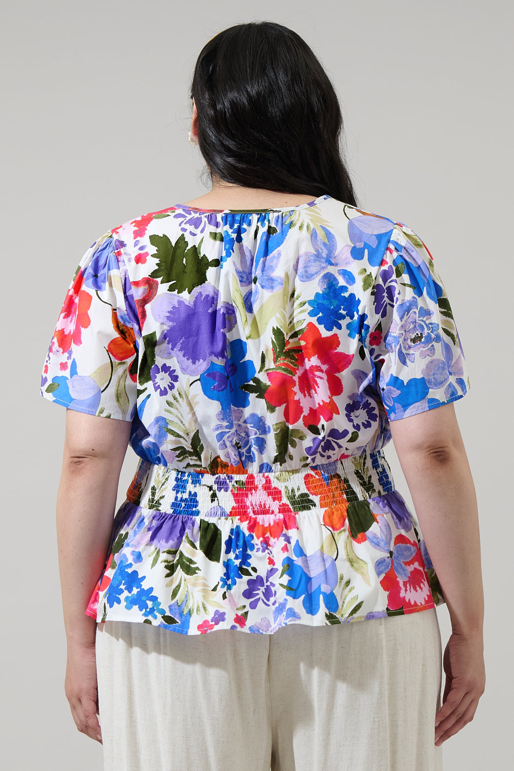 Amania Floral Sarina Smocked Peplum Top Curve