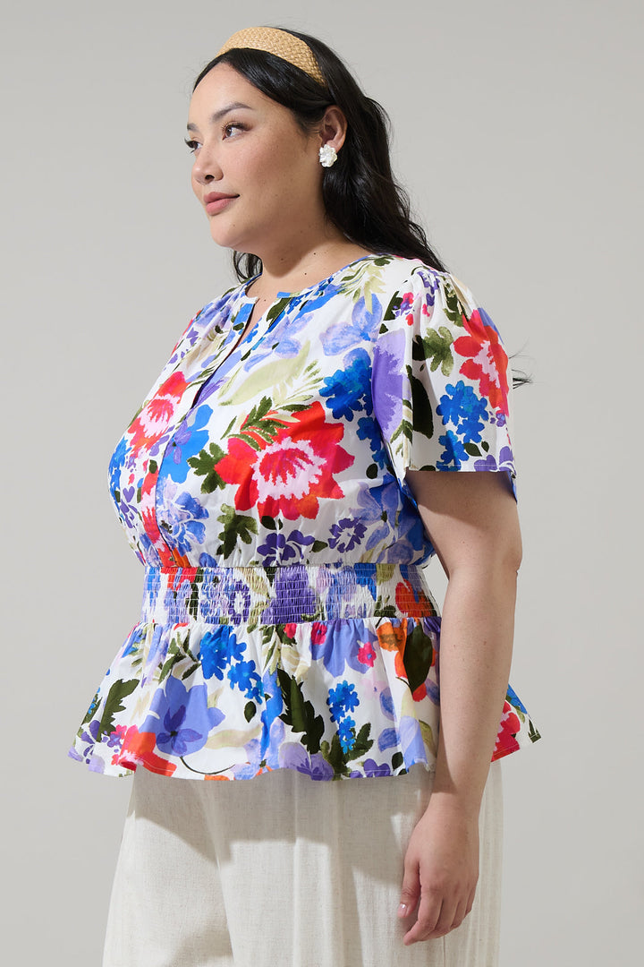 Amania Floral Sarina Smocked Peplum Top Curve