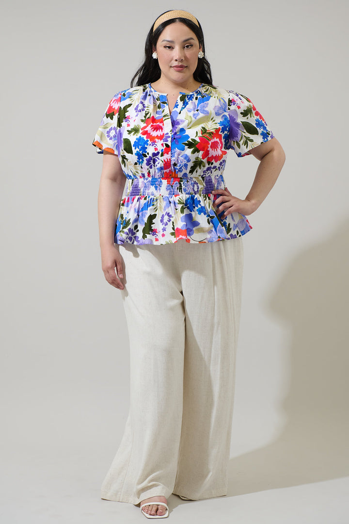 Amania Floral Sarina Smocked Peplum Top Curve