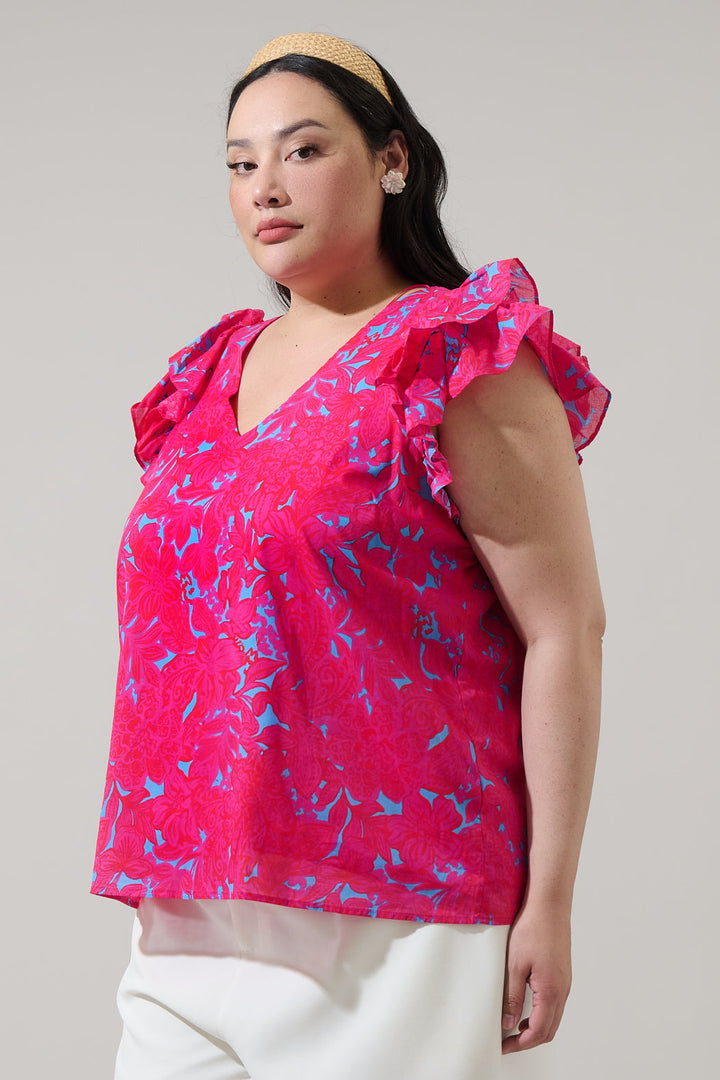 Delina Floral Tiffy Ruffle Top Curve