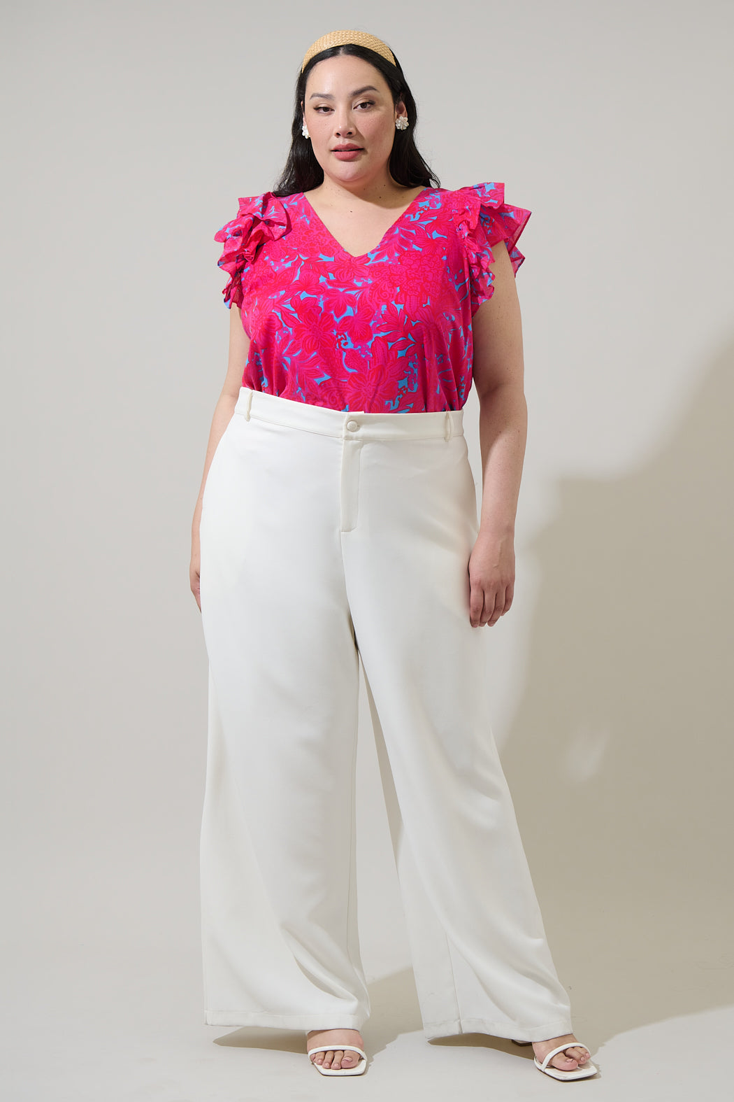 Delina Floral Tiffy Ruffle Top Curve