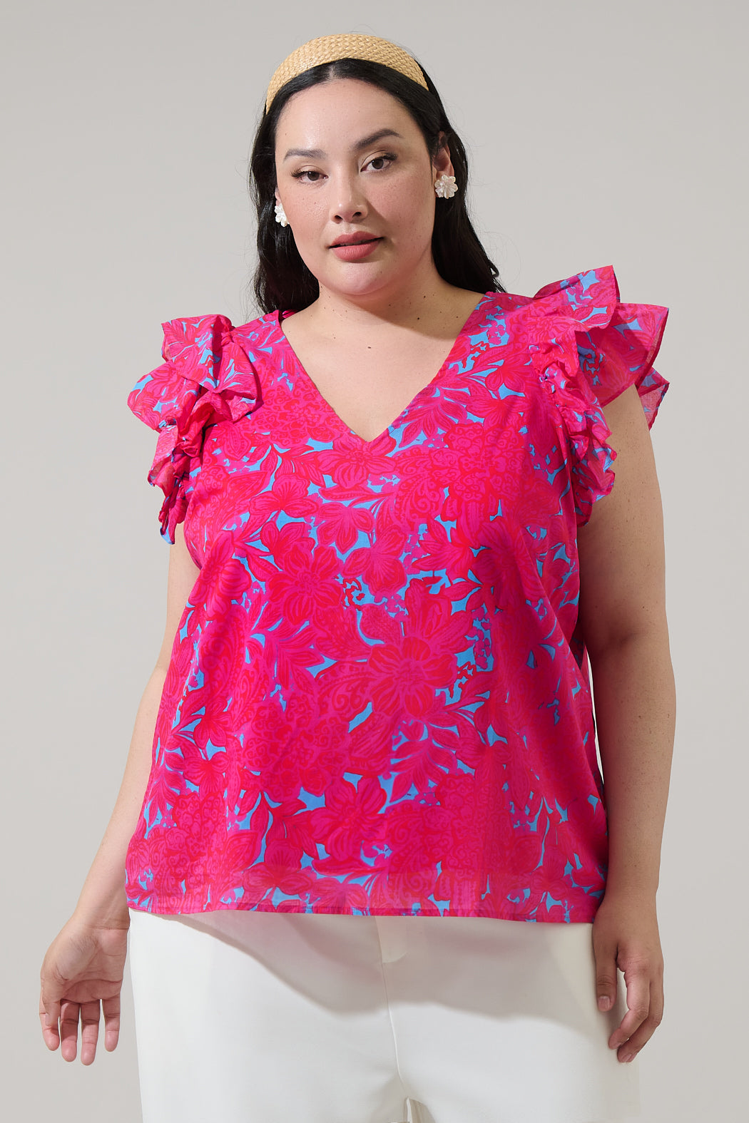 Delina Floral Tiffy Ruffle Top Curve