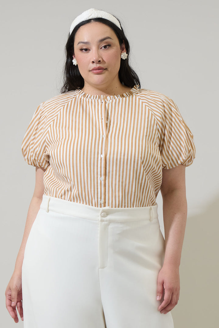 Dream State Avy Button Down Top Curve