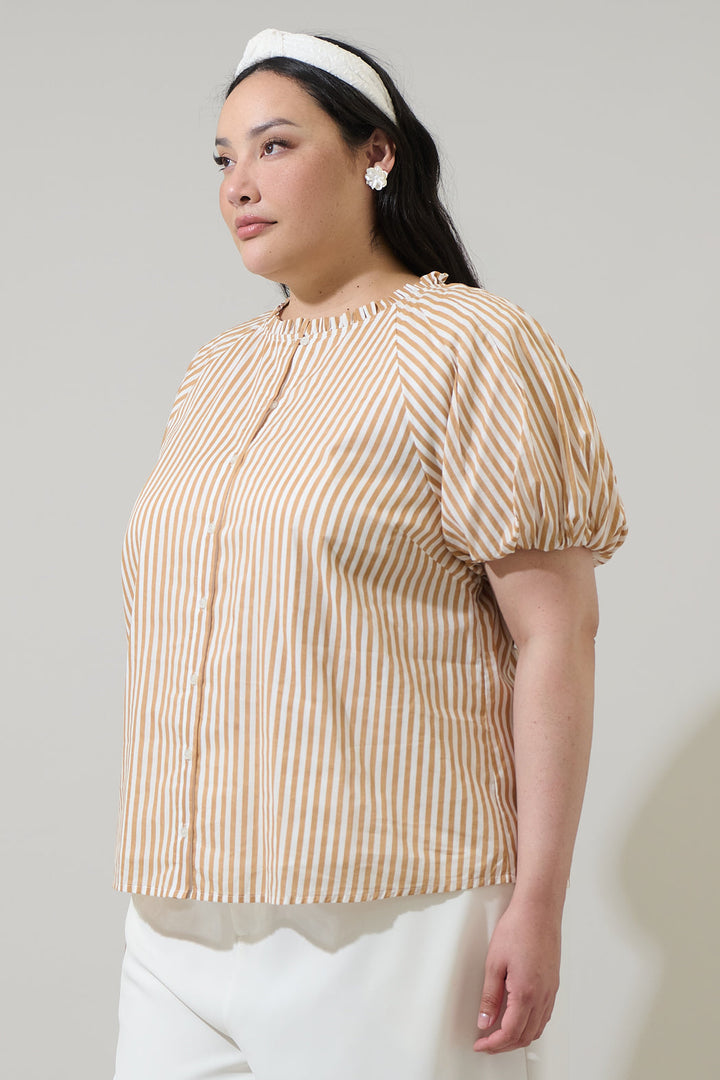 Dream State Avy Button Down Top Curve