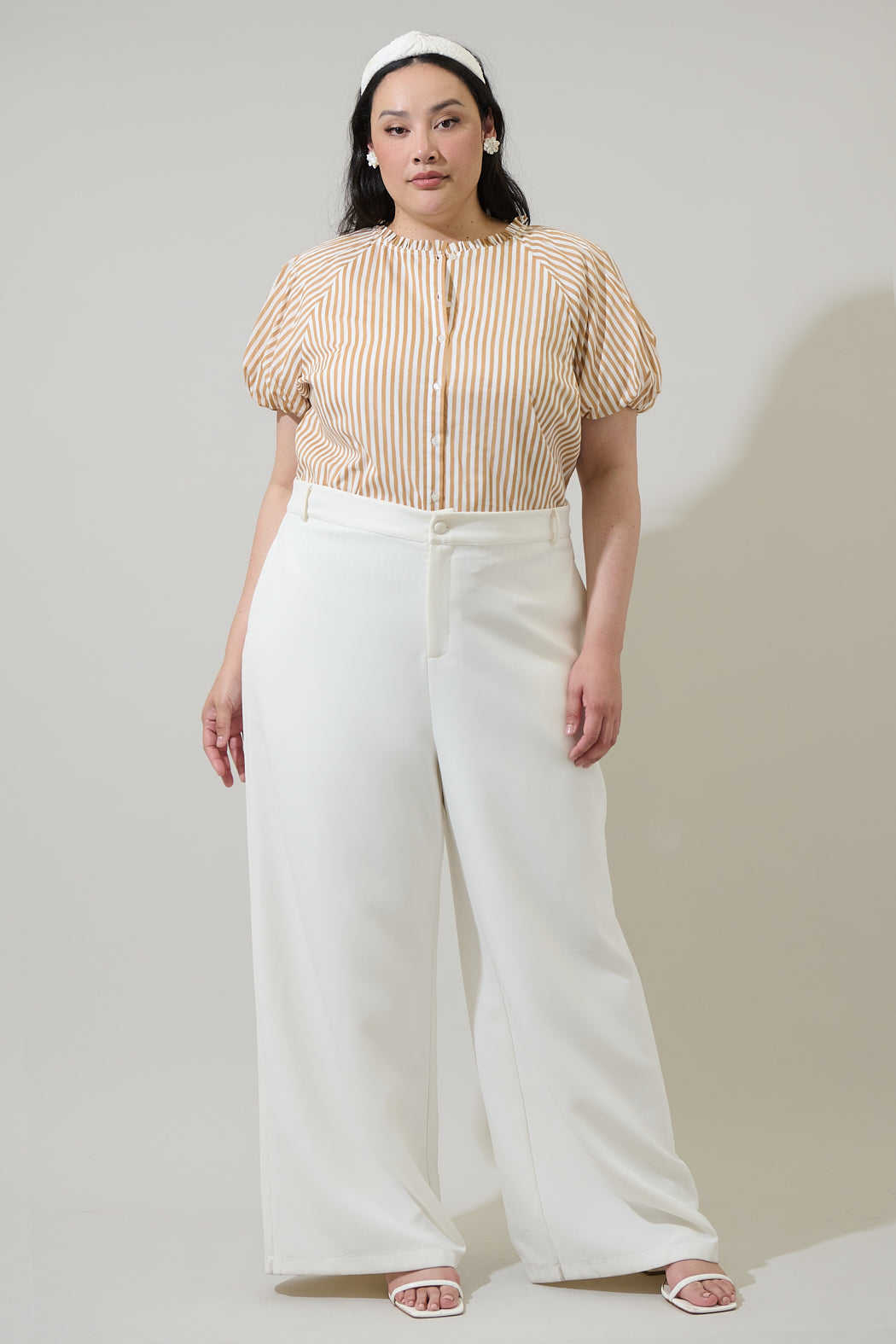 Dream State Avy Button Down Top Curve
