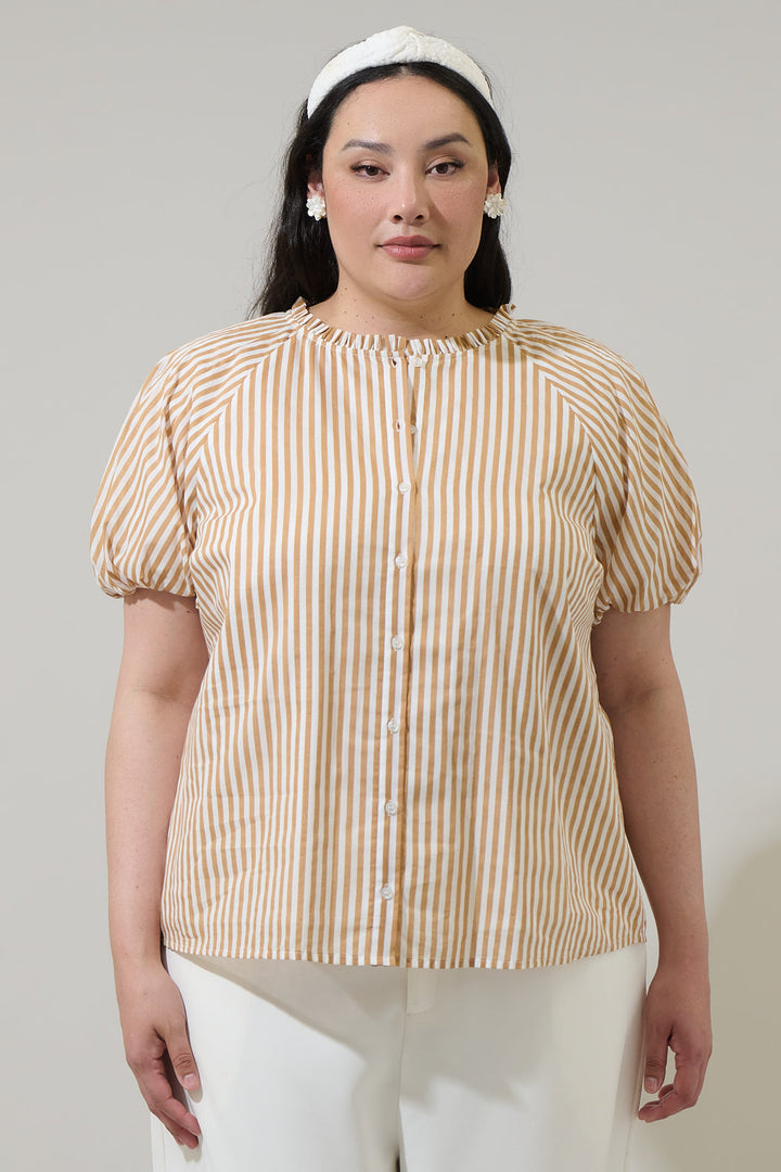 Dream State Avy Button Down Top Curve