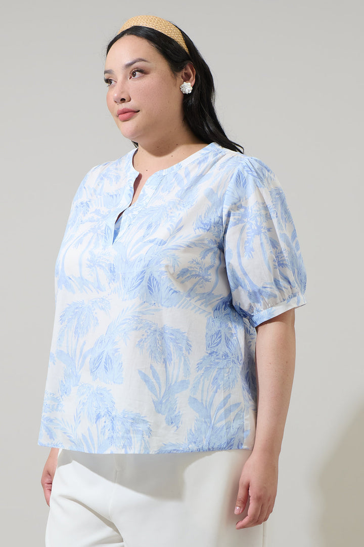 Poly Leaf Neli Split Neck Top Curve