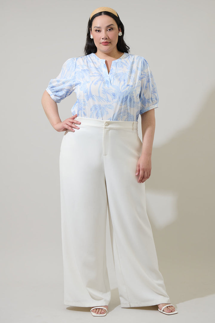 Poly Leaf Neli Split Neck Top Curve
