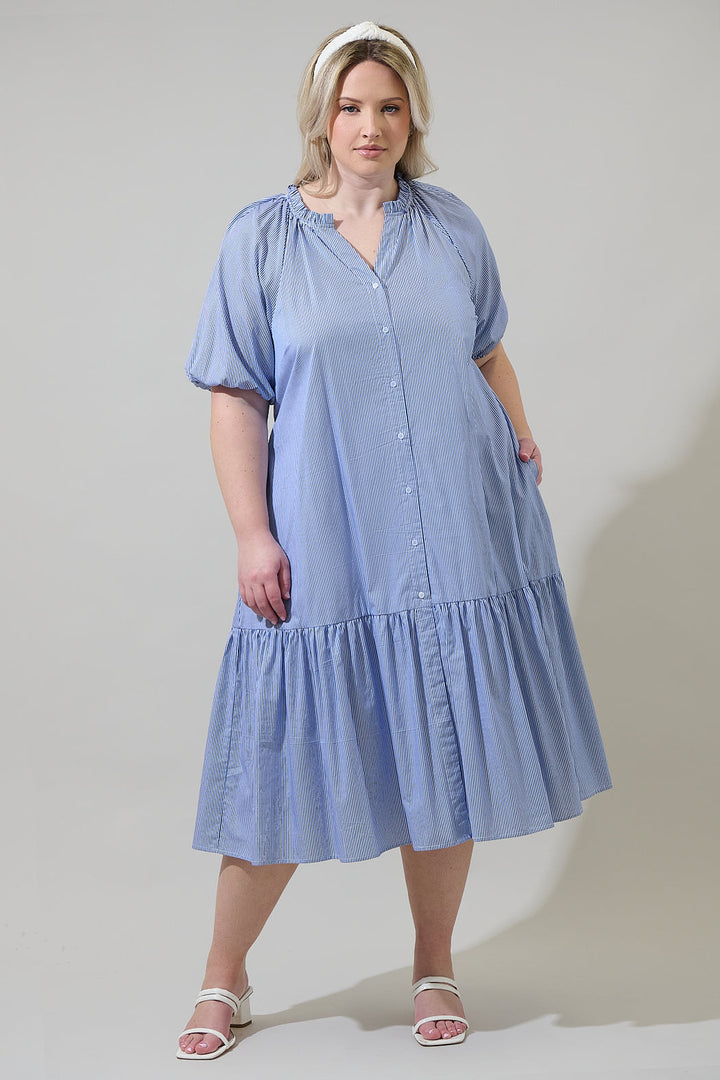 Wynette Tiered Midi Dress Fannie Stripe Curve