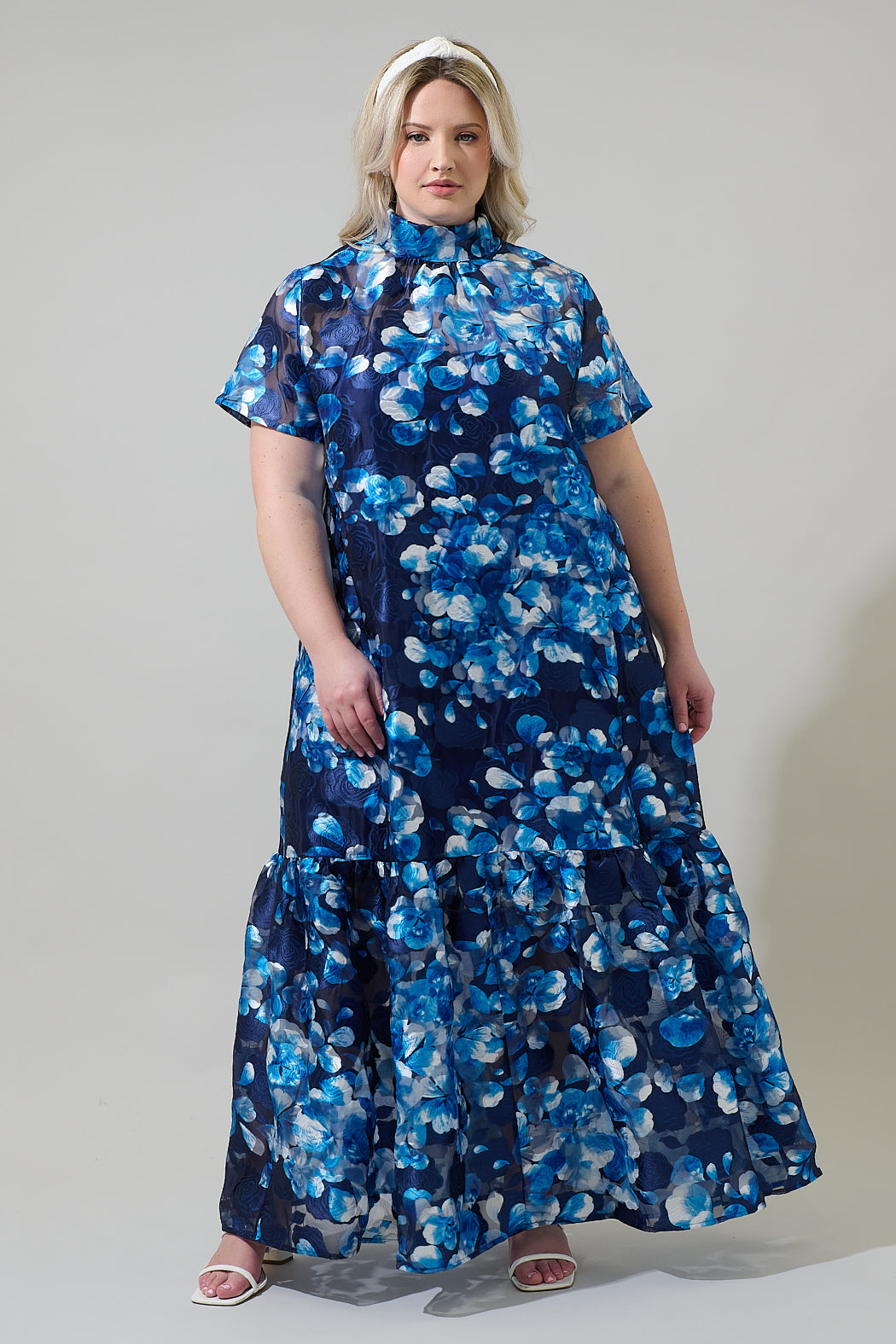 Abay Floral Dime Organza Maxi Dress Curve