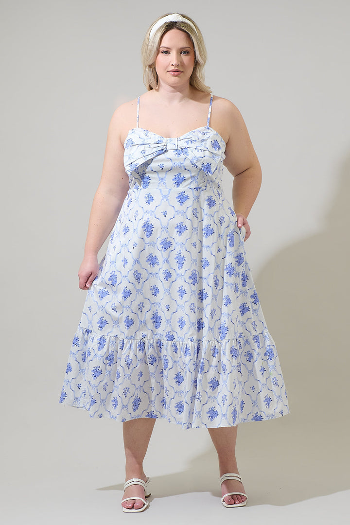 Nia Floral Perline Bow Midi Dress Curve