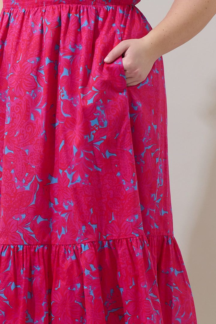 Delina Floral Patte Tiered Midi Dress Curve