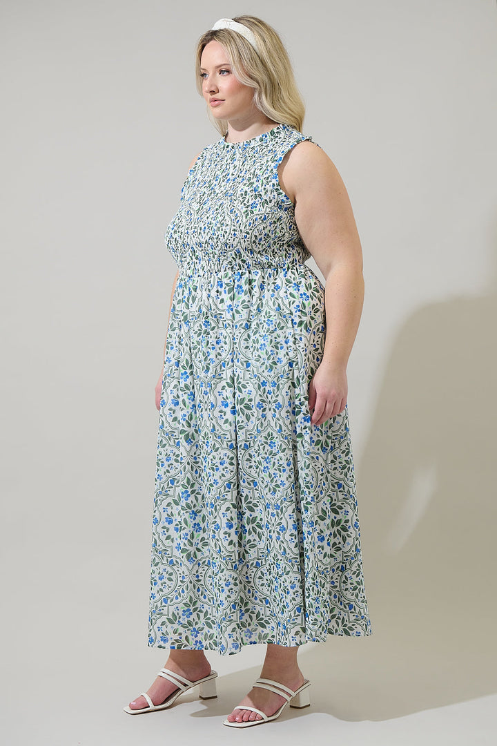 Hilo Floral Cecil Smocked Midi Dress Curve