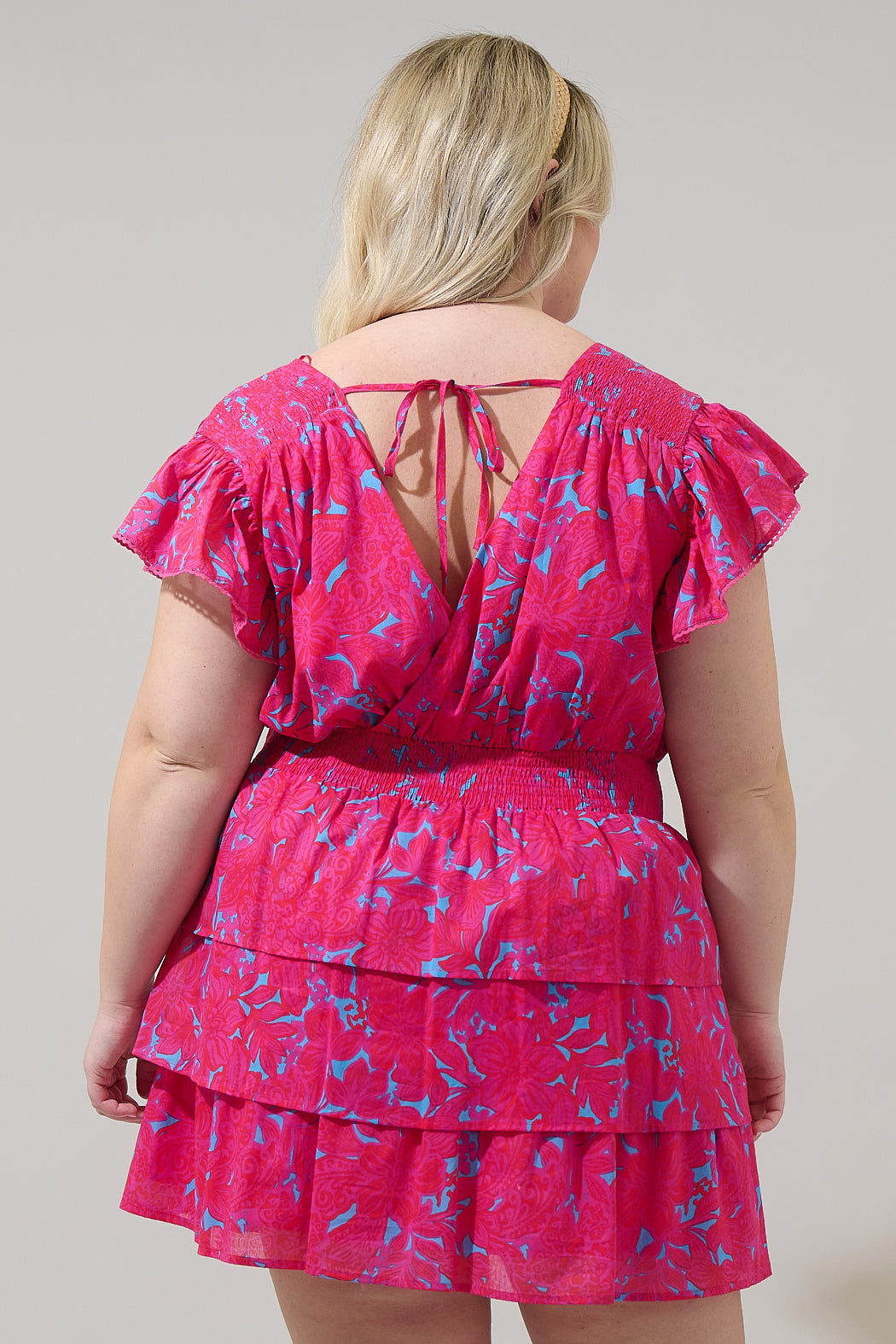 Delina Floral Gerry Ruffle Mini Dress Curve