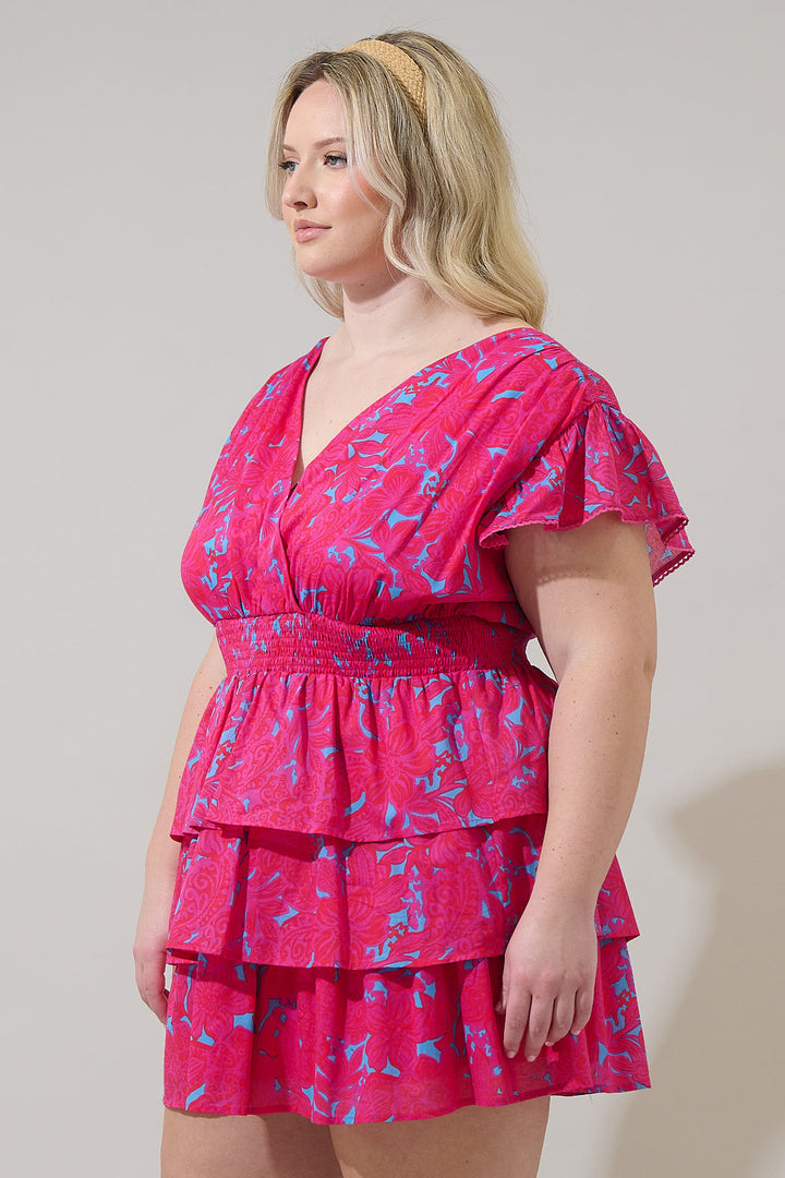 Delina Floral Gerry Ruffle Mini Dress Curve