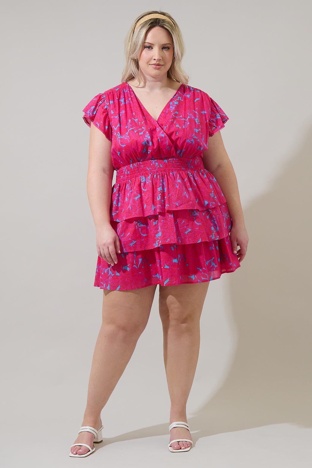 Delina Floral Gerry Ruffle Mini Dress Curve