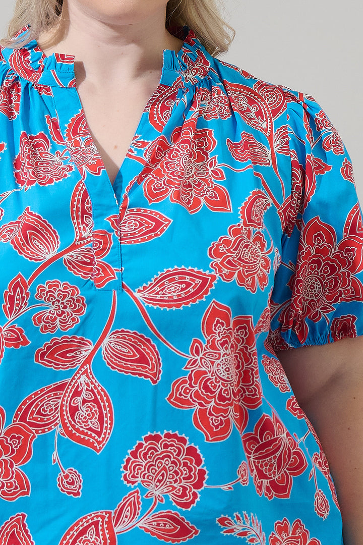 Ripon Floral Close to You Split Neck Top Curve