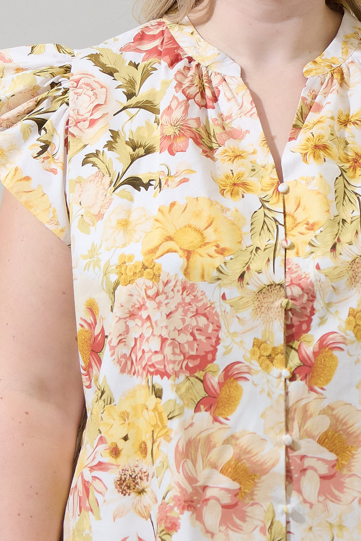 Zury Floral Everly Split Neck Top Curve