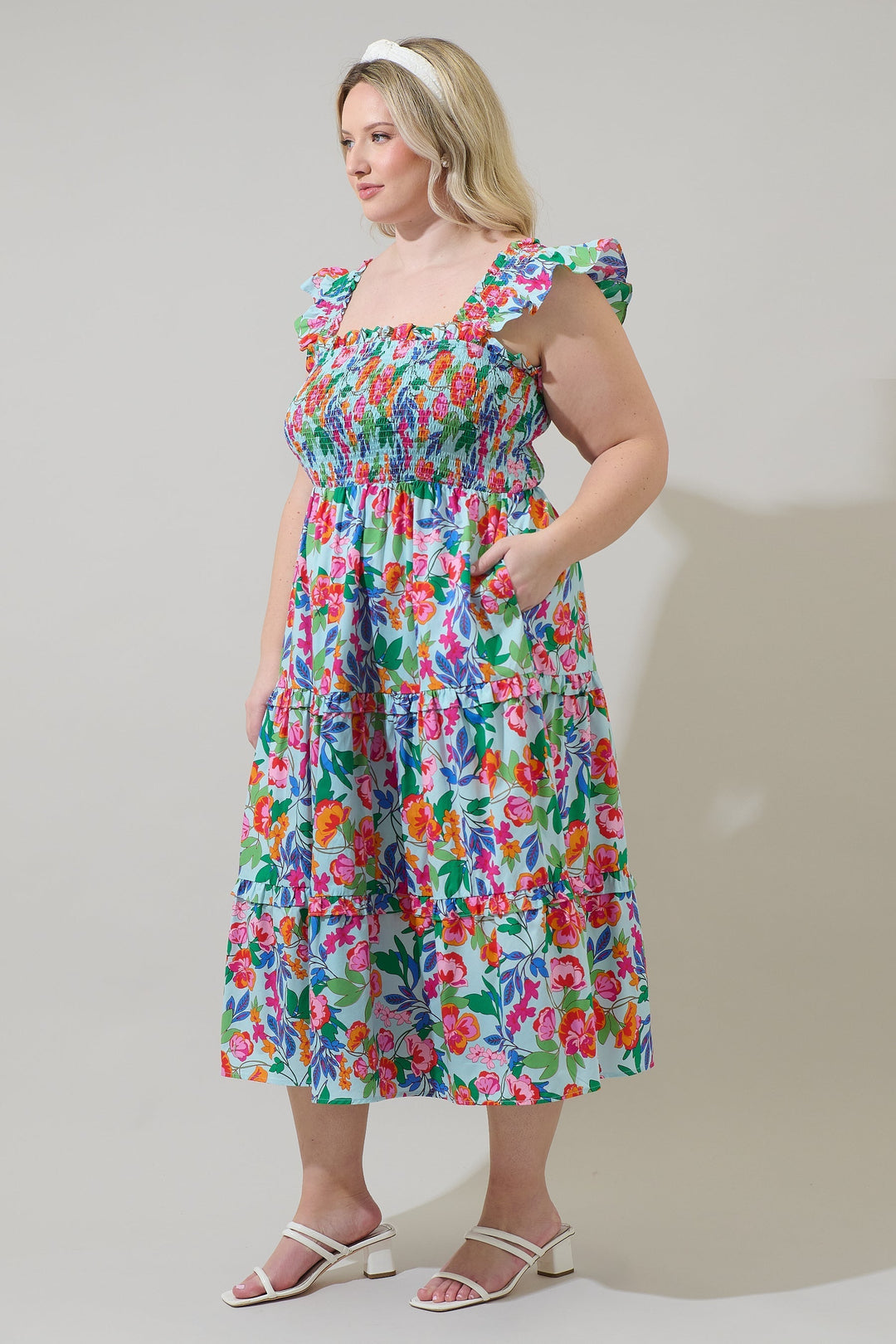 Orlena Floral Emy Smocked Midi Dress Curve