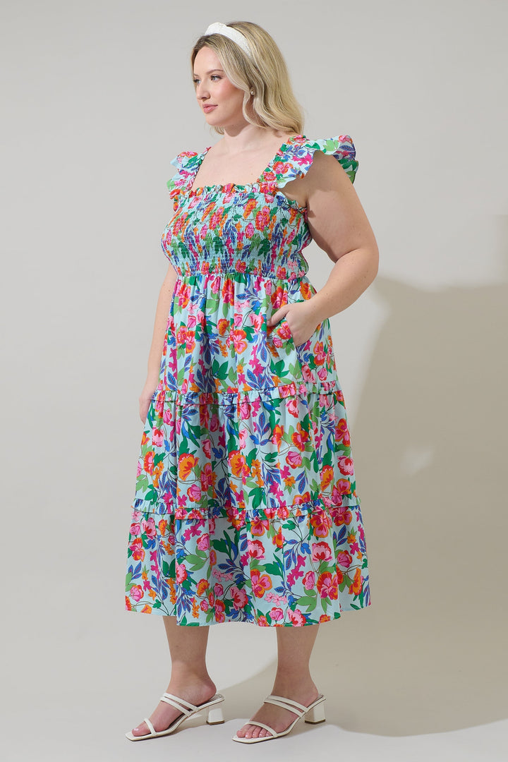 Orlena Floral Emy Smocked Midi Dress Curve