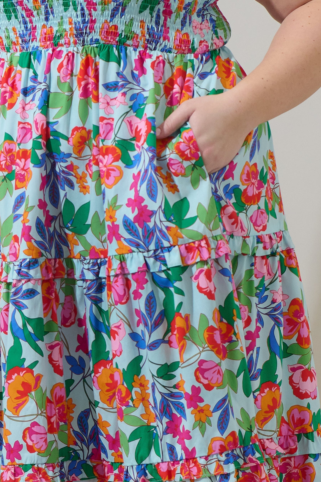 Orlena Floral Emy Smocked Midi Dress Curve