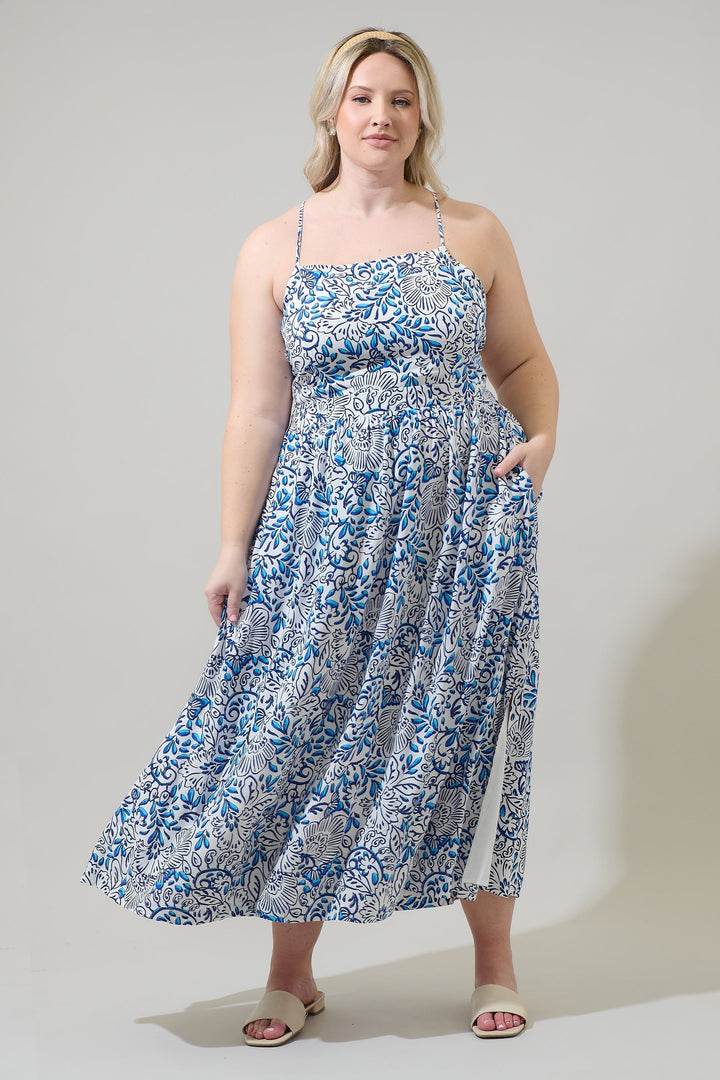 Mize Floral Mavis Criss Cross Midi Dress Curve