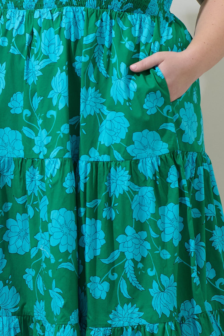 Waterlilly Floral Sunfire Tiered Midi Dress Curve