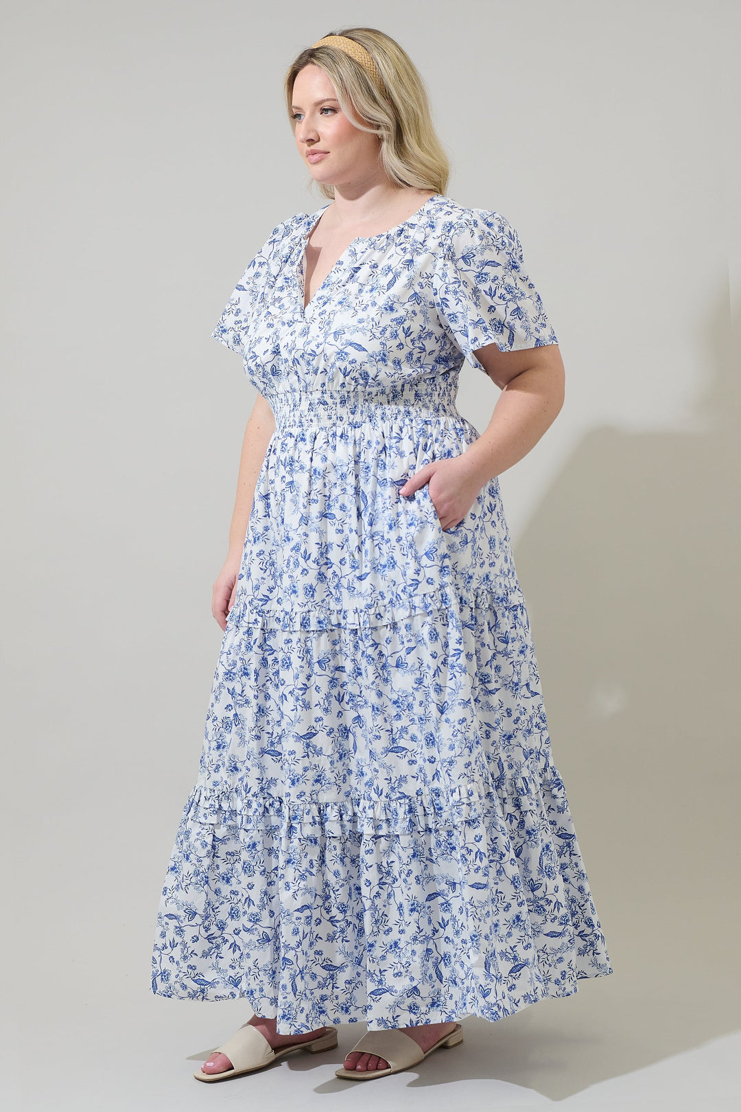 Kearny Floral Palmer Poplin Tiered Maxi Dress Curve