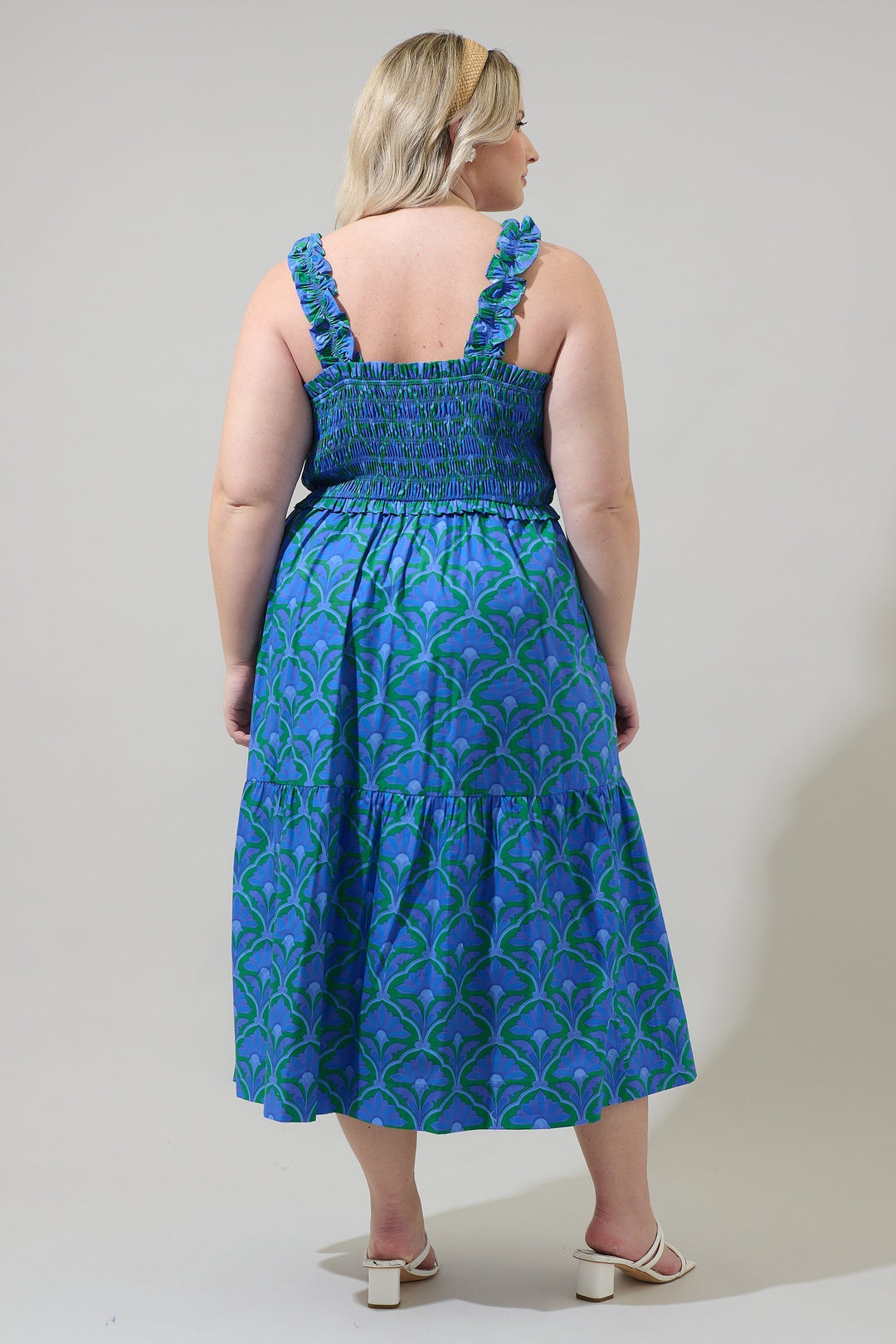 Sera Floral Ember Smocked Midi Dress Curve