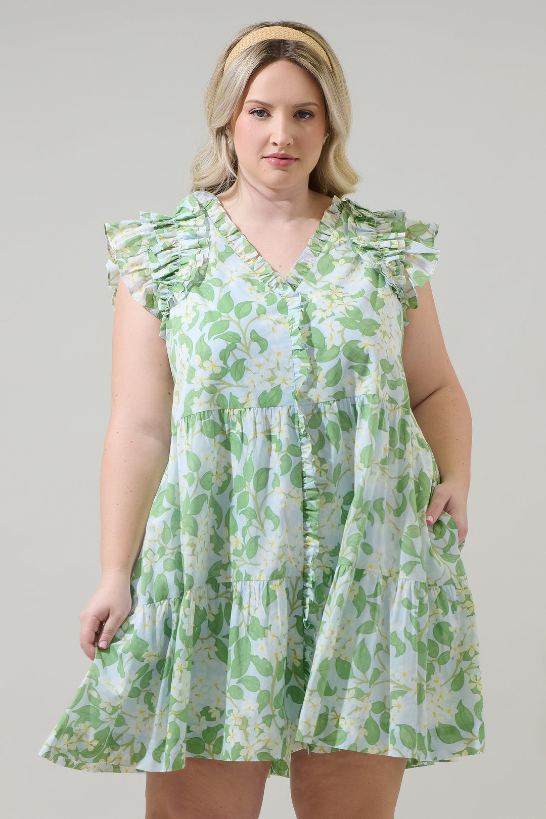 Kiany Floral Marlan Ruffle Midi Dress Curve