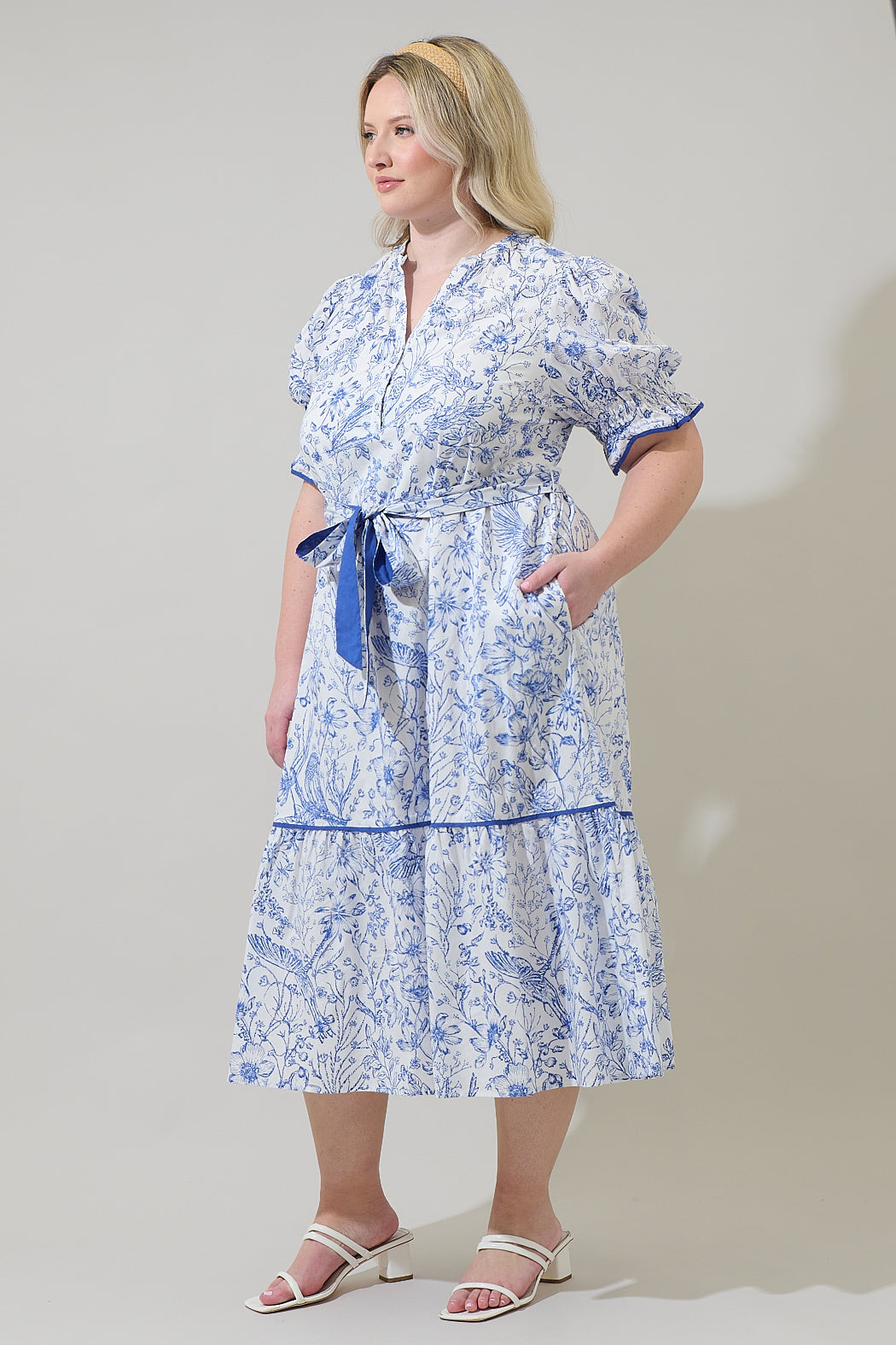 Eve Floral Nori Midi Dress Curve
