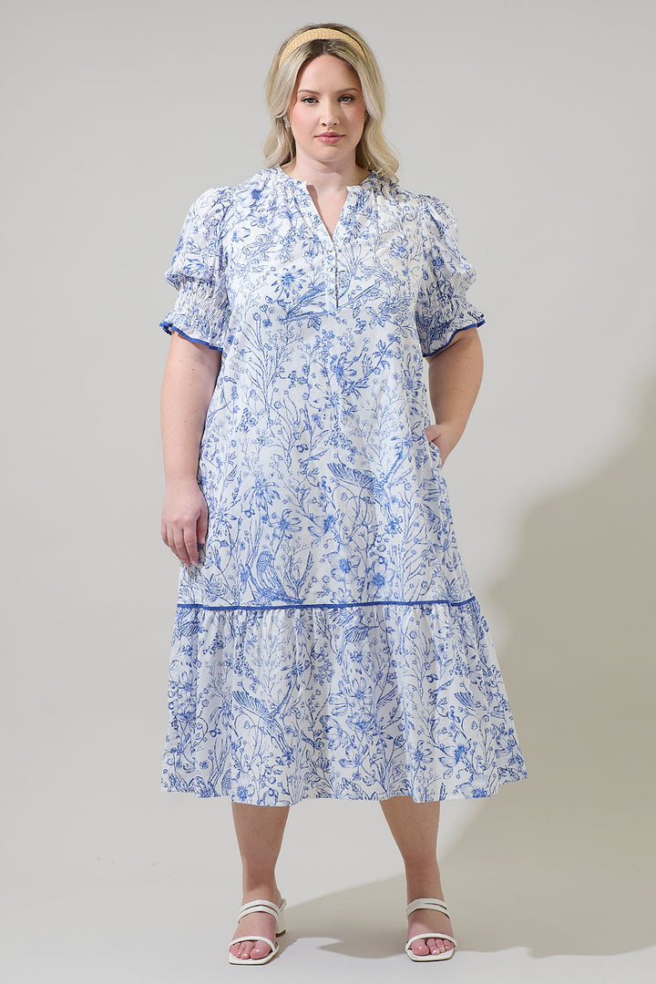 Eve Floral Nori Midi Dress Curve