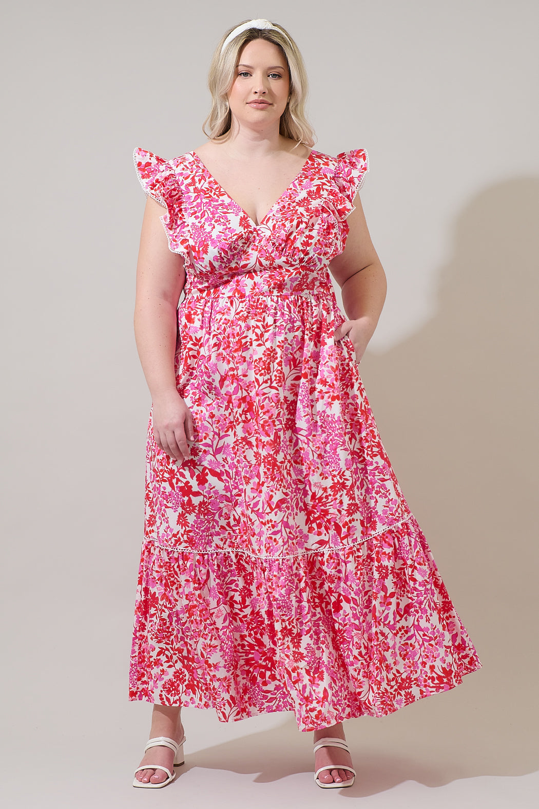 Reidy Floral Mawar Ruffle Maxi Dress Curve