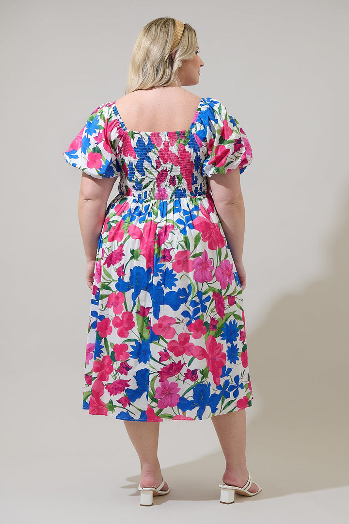 Liran Floral Maray Smocked Midi Dress Curve