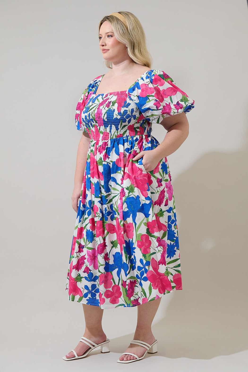 Liran Floral Maray Smocked Midi Dress Curve