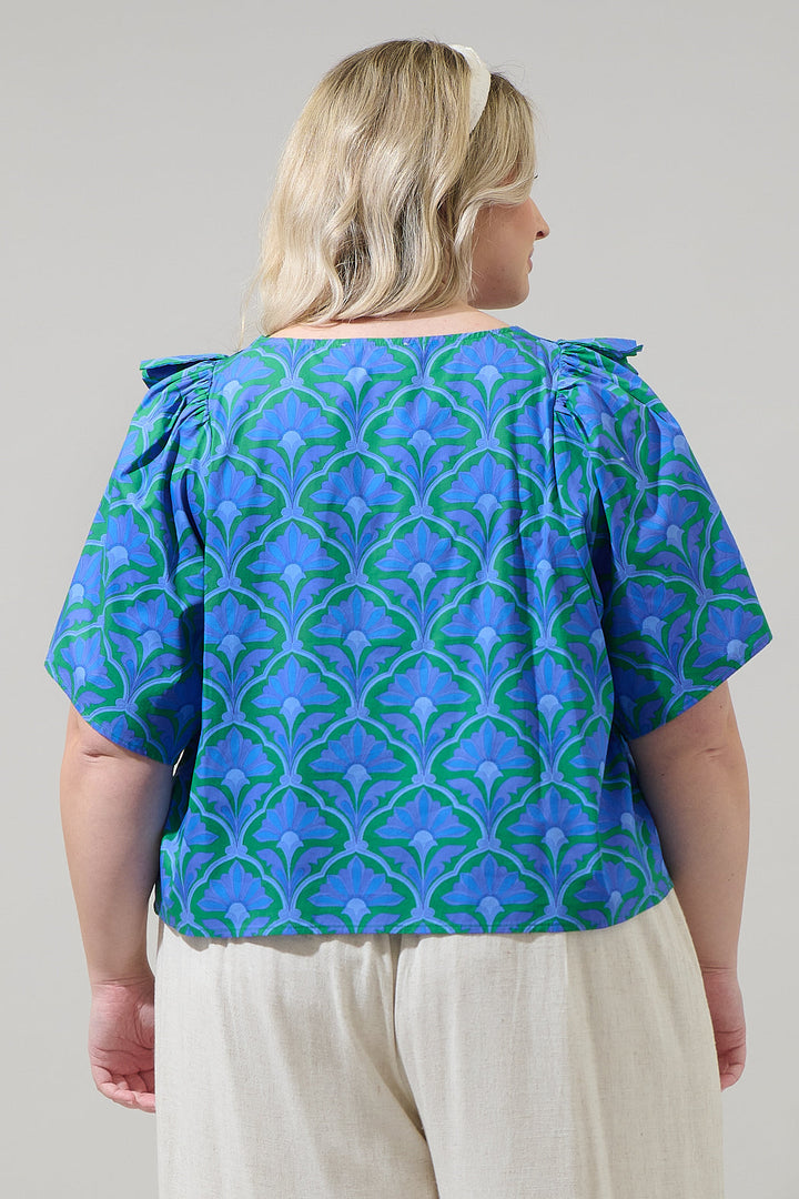 Sera Floral Careen Poplin Ruffle Top Curve