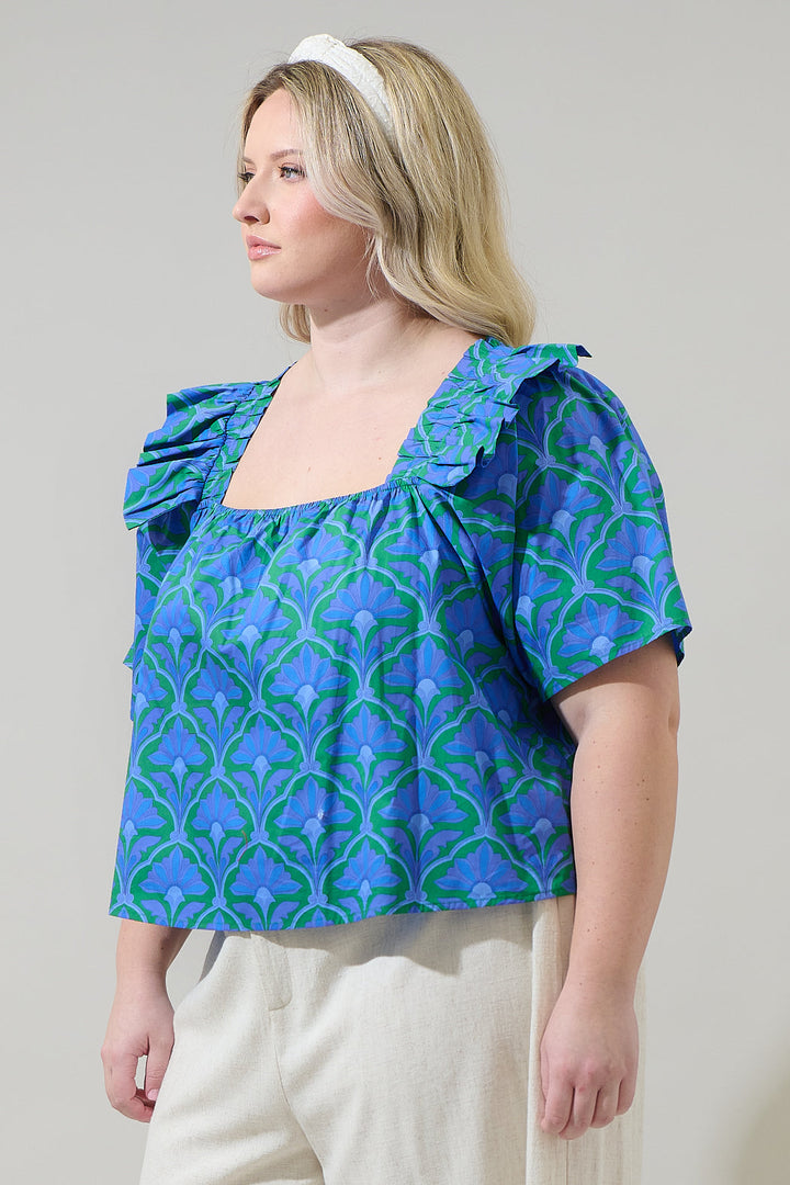 Sera Floral Careen Poplin Ruffle Top Curve