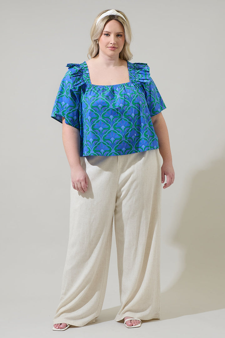 Sera Floral Careen Poplin Ruffle Top Curve
