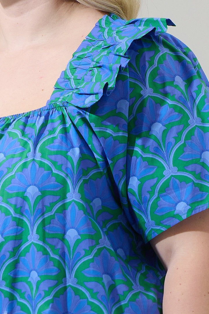 Sera Floral Careen Poplin Ruffle Top Curve