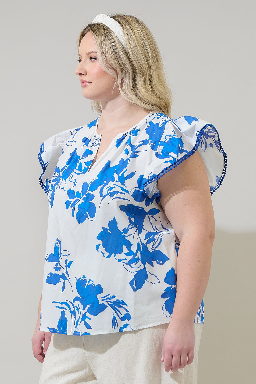 Aby Floral Carya Ruffle Poplin Top Curve