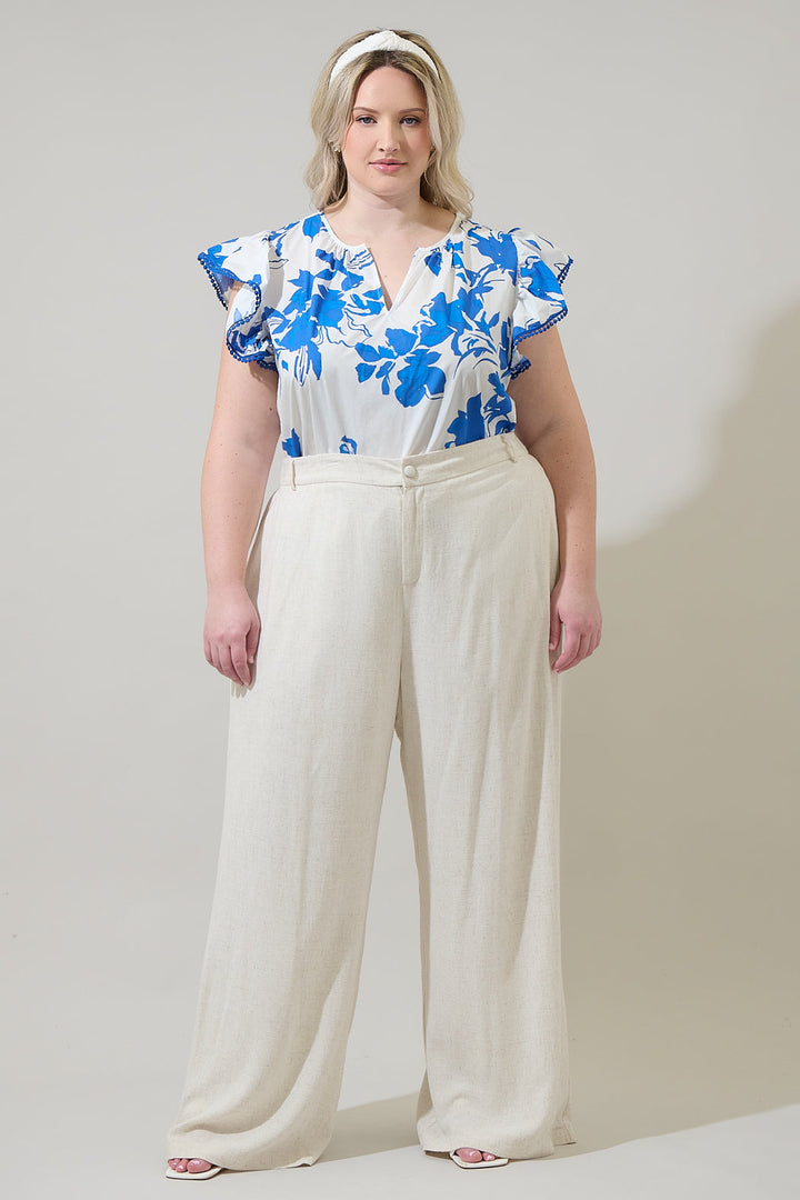 Aby Floral Carya Ruffle Poplin Top Curve