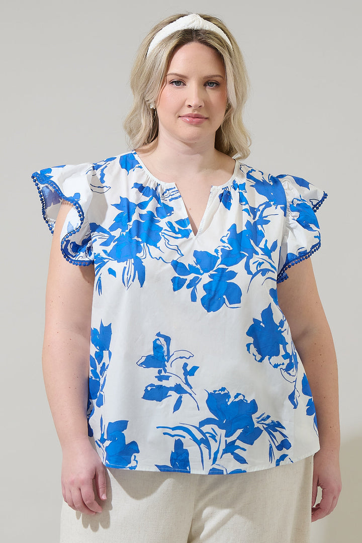 Aby Floral Carya Ruffle Poplin Top Curve