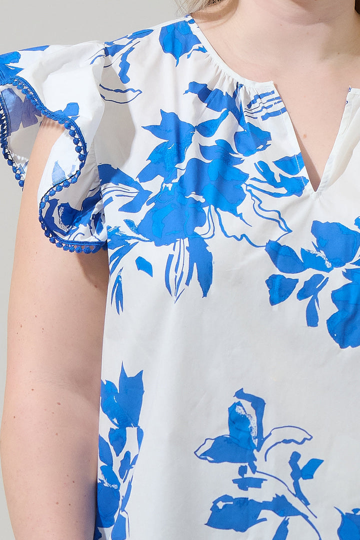 Aby Floral Carya Ruffle Poplin Top Curve