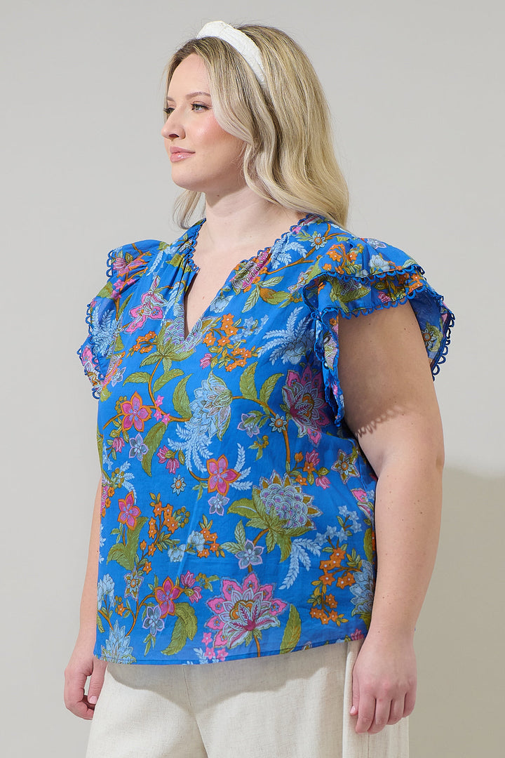 Sunlit Floral Ema Ruffle Top Curve