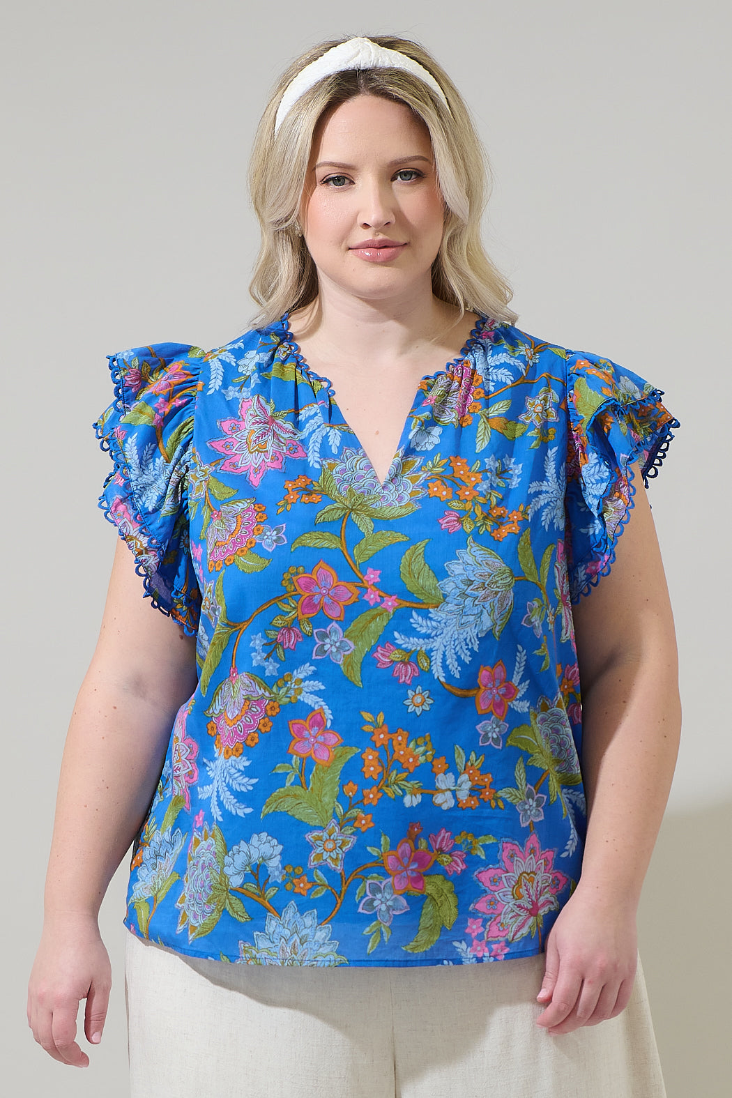 Sunlit Floral Ema Ruffle Top Curve
