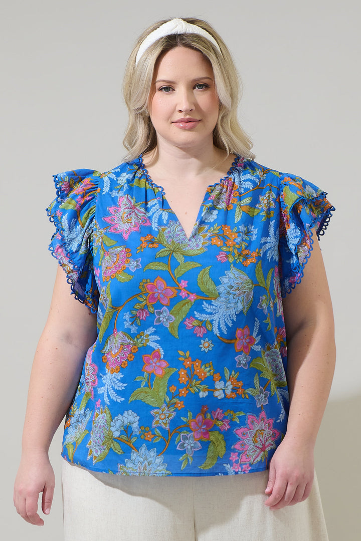 Sunlit Floral Ema Ruffle Top Curve