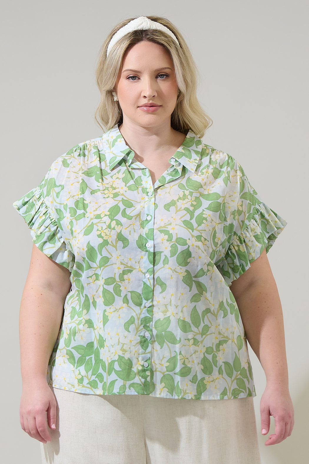 Kiany Floral Ina Button Up Top Curve